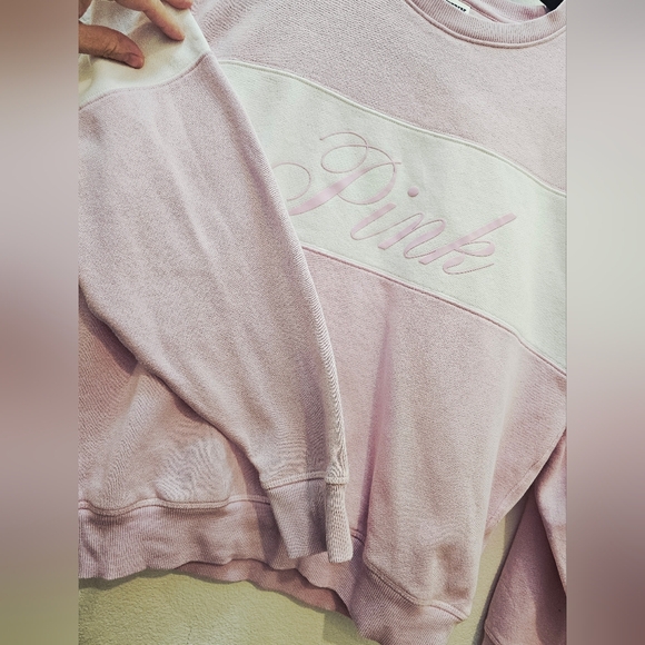 PINK Victoria's Secret Light Pink and White Pullover Fleece, Sice SM - Picture 5 of 6